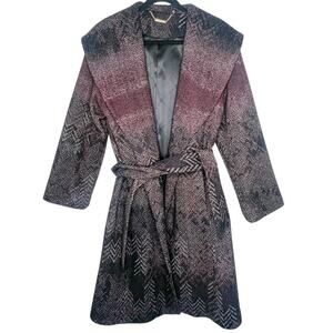 Trina Turk Printed Wool Belted Wrap Coat Size 4